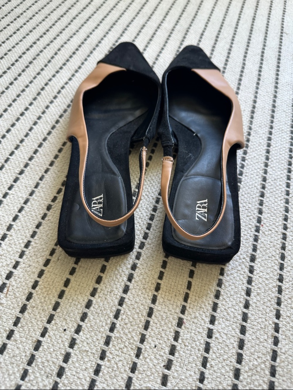 Zara Black and Tan Pointed Slingback Flats - Picture 4 of 4